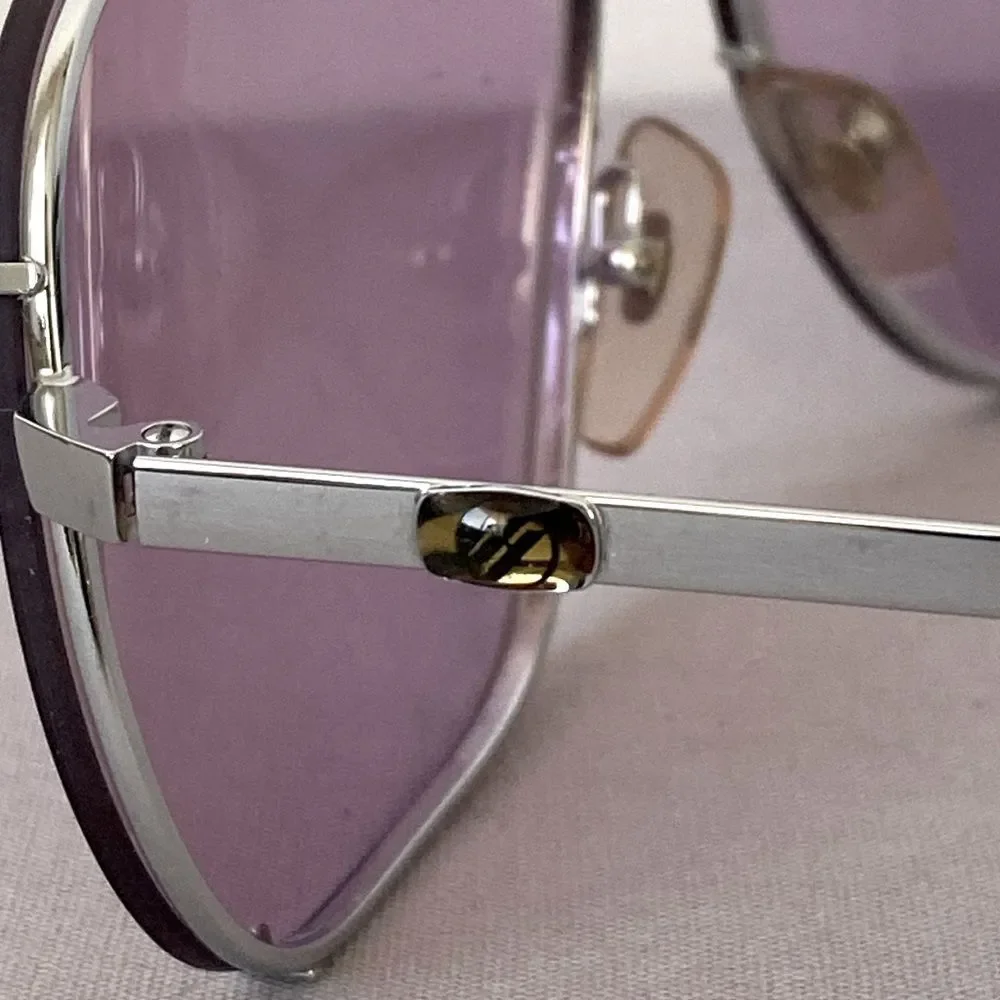 Vintage Purple Shade Aviator Sunglasses Silver Tone Frame Retro Boho